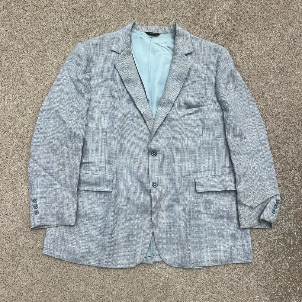 Vtg Middishade Sport Coat 46R Slate Herringbone Tweed Preppy Business Blazer